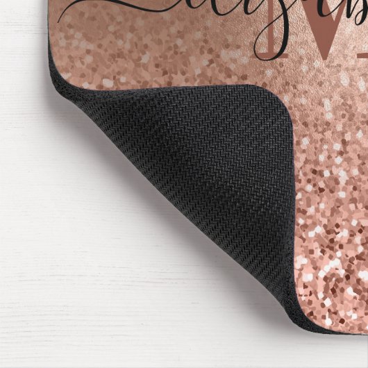 Roos gouden faux roze glitter muismat (Hoek)