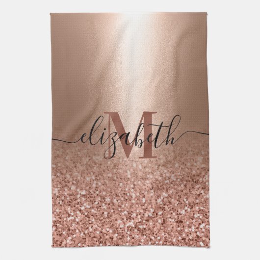 Roos gouden faux roze glitter theedoek (Verticaal)