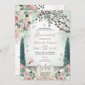 Roos gouden fee betoverde tuin quinceanera kaart (Voorkant / Achterkant)