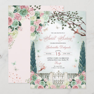 Roos gouden fee betoverde tuin zoet 16 kaart