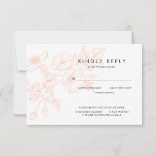 Roos Gouden Folie Bloemen Bruiloft RSVP w/Maaltijd Kaartje