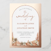 Roos Gouden Folie Boho Floral Modern Bruiloft Folie Uitnodiging (Voorkant)