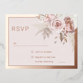 Roos Gouden Folie Border Blush Bloemen Bruiloft RS Folie Uitnodiging Briefkaart (Voorkant)