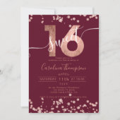 Roos gouden folie confetti rood Sweet 16 foto Kaart (Voorkant)