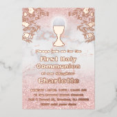 roos gouden folie details First Holy Communion Folie Uitnodiging (Voorkant)