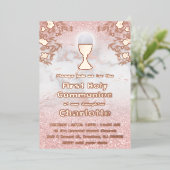 roos gouden folie details First Holy Communion Folie Uitnodiging (Staand Voorkant)