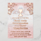 roos gouden folie details First Holy Communion Uitnodiging (Voorkant)