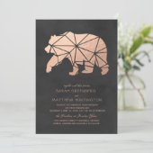 Roos Gouden Folie Geometrische Beer Huwelijksuitno Kaart (Staand voorkant)