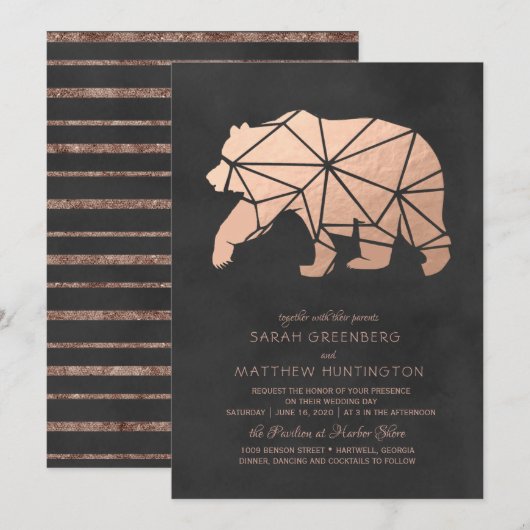 Roos Gouden Folie Geometrische Beer Huwelijksuitno Kaart (Voorkant / Achterkant)