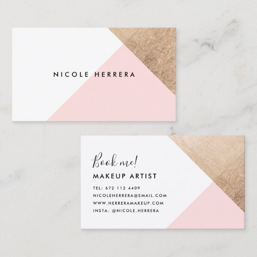 Roos gouden folie geometrische moderne blush roze  visitekaartje (Voorkant / Achterkant)