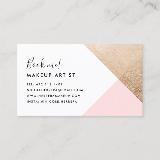 Roos gouden folie geometrische moderne blush roze  visitekaartje (Achterkant)