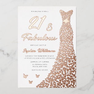 Roos Gouden Folie Gown 21ste Verjaardagsfeestje Uitnodiging