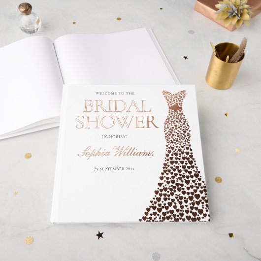 Roos Gouden Folie Hart Dress Vrijgezellenfeest Gastenboek (Voorkant open)