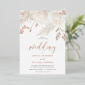 Roos Gouden Folie Ivoor Wit Bloemen Bruiloft Folie Uitnodiging (Staand Voorkant)