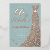 Roos Gouden Folie Jurk 60 & Fabulous 60th Verjaard Folie Uitnodiging (Voorkant)