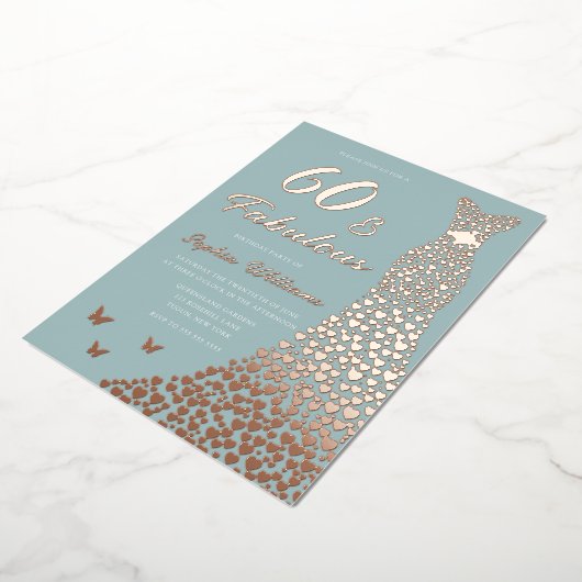 Roos Gouden Folie Jurk 60 & Fabulous 60th Verjaard Folie Uitnodiging (Gedraaid)