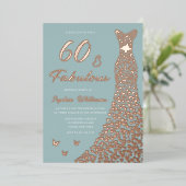 Roos Gouden Folie Jurk 60 & Fabulous 60th Verjaard Folie Uitnodiging (Staand Voorkant)