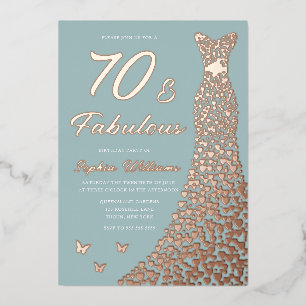 Roos Gouden Folie Jurk 70 & Fabulous 70th Verjaard Folie Uitnodiging