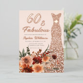 Roos Gouden Folie Jurk Boho Floral 60e Verjaardag Uitnodiging (Staand Voorkant)