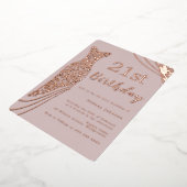 Roos Gouden Folie Jurk Roze Elegant 21e Verjaardag Folie Uitnodiging (Gedraaid)