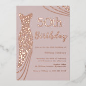 Roos Gouden Folie Jurk Roze Elegant 50e Verjaardag Folie Uitnodiging (Voorkant)
