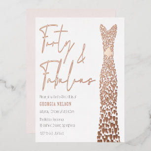 Roos Gouden Folie Jurk Veertig & Fab 40e Verjaarda Folie Uitnodiging