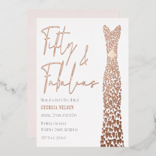 Roos Gouden Folie Jurk Vijftig & Fab 50e Verjaarda Folie Uitnodiging