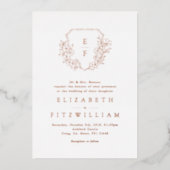 Roos Gouden Folie Kersenbloesem Bloom Monogram Cre Folie Uitnodiging (Voorkant)