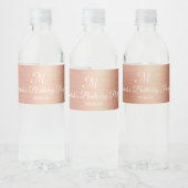 Roos Gouden Folie Monogram Bruiloft Verjaardagsgun Waterfles Etiket (Flessen)
