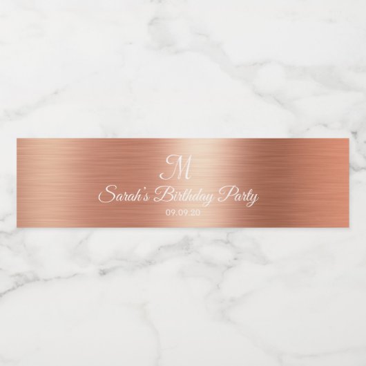 Roos Gouden Folie Monogram Bruiloft Verjaardagsgun Waterfles Etiket (Enkel label)