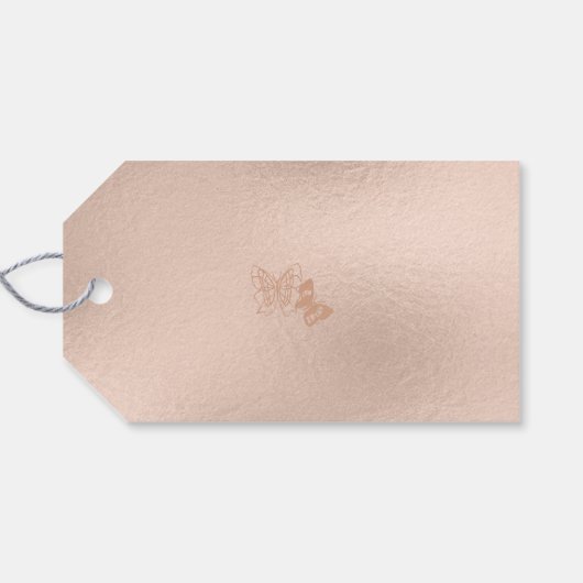 Roos Gouden Folie Roze Pastel Bruiloft Dag Cadeaulabel (Achterkant Horizontaal)
