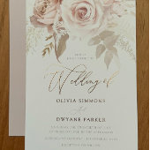 Roos Gouden Folie Stoffig Roze Blush Bloemen Bruil Folie Uitnodiging