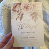 Roos Gouden Folie Stoffig Roze Blush Bloemen Bruil Folie Uitnodiging