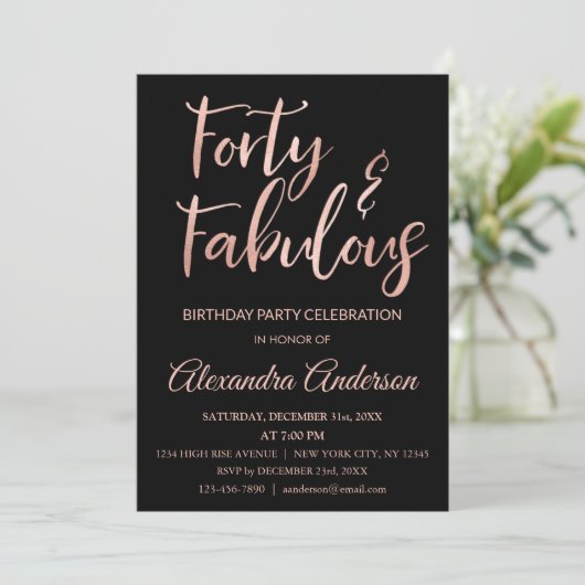 Roos Gouden Folie Veertig en Fabulous Verjaardag Kaart (Staand voorkant)