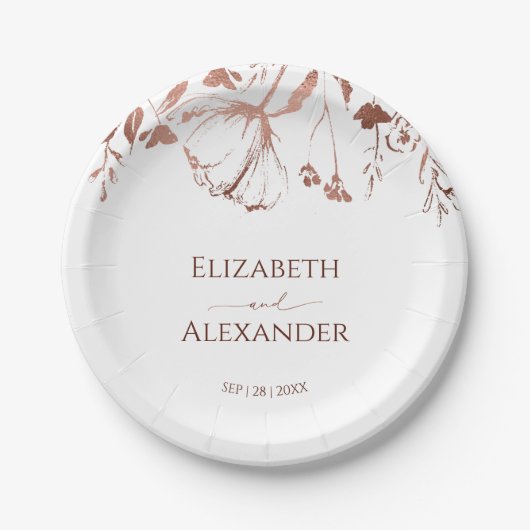 Roos Gouden Folie Wildflower Lente Bruiloft Papieren Bordje (Voorkant)