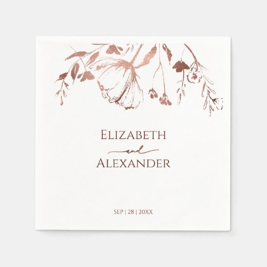 Roos Gouden Folie Wildflower Lente Bruiloft Servet (Voorkant)