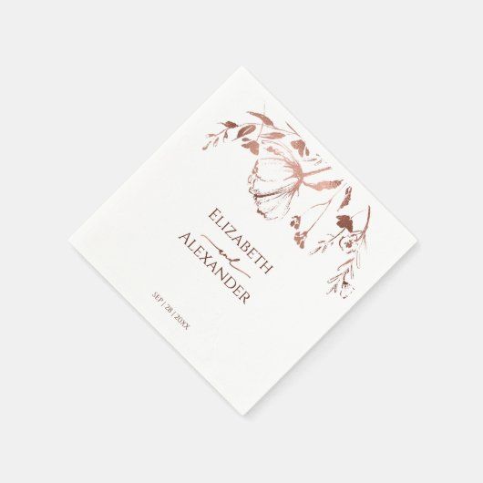 Roos Gouden Folie Wildflower Lente Bruiloft Servet (Hoek)