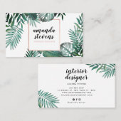 Roos gouden folie wit tropisch groen waterverf visitekaartje (Voorkant / Achterkant)