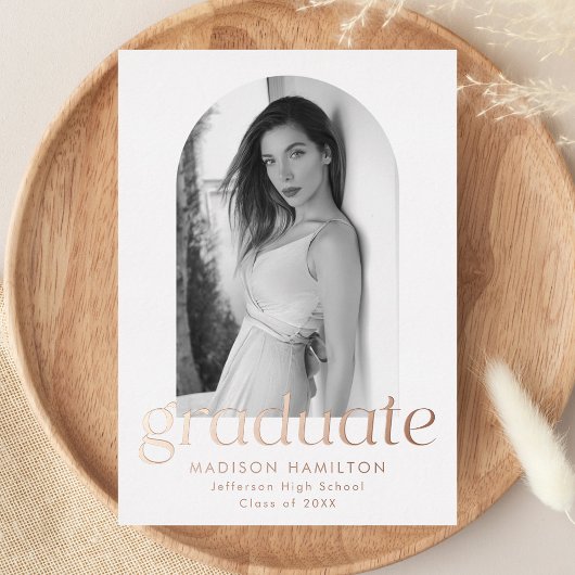 Roos gouden folieboog foto Afstuderen aankondiging