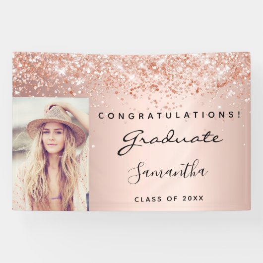 Roos gouden foto afstudeerfeest spandoek (Horizontaal)