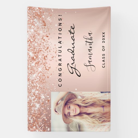 Roos gouden foto afstudeerfeest spandoek (Verticaal)