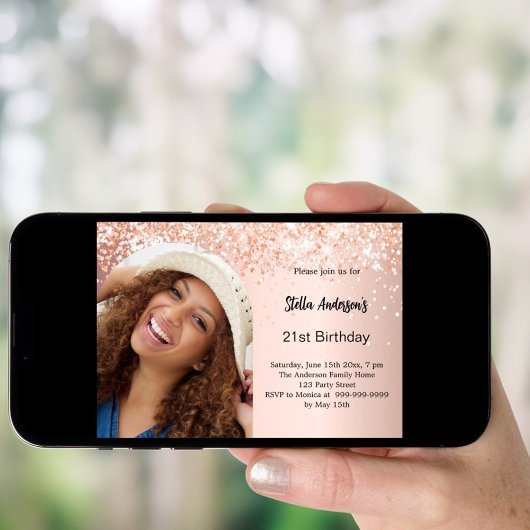 Roos gouden foto boog confetti verjaardag kaart