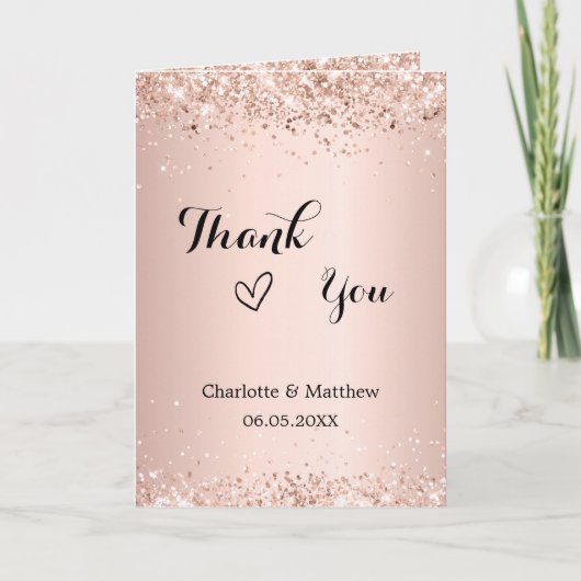 Roos gouden foto bruiloft dank u kaart (Voorkant)