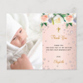 Roos gouden foto budget doop dank u kaart (Voorkant)