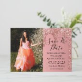 Roos gouden foto glitter druppels quinceanera save the date (Staand voorkant)