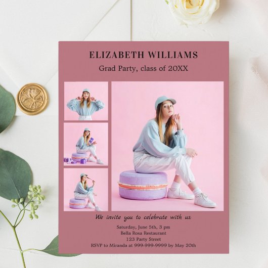 Roos gouden foto Graduation Party uitnodiging