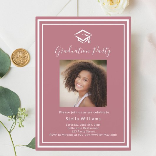 Roos gouden foto pet Graduation Party Kaart