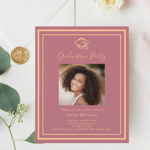 Roos gouden foto pet Graduation Party uitnodiging