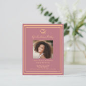 Roos gouden foto pet Graduation Party uitnodiging (Staand voorkant)