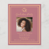 Roos gouden foto pet Graduation Party uitnodiging (Voorkant)